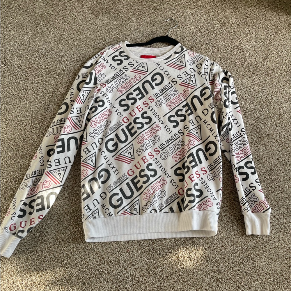 White and Red Guess Crewneck